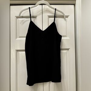 1 State black crepe double lined tank, adjustable strap, v neck detail, S
